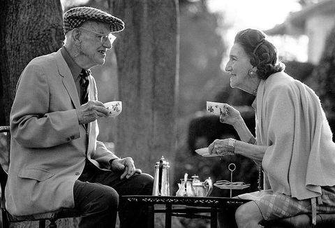 English writer Sir Pelham Grenville Wodehouse takes tea with his wife Ethel in Remsenburg, New York State, 1974 | ELLE UK