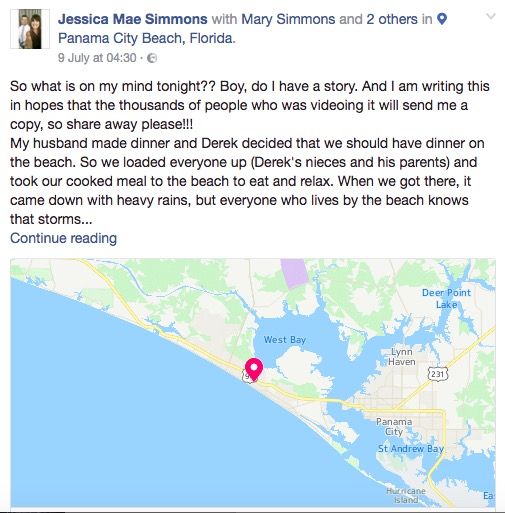 Jessica Mae Simmons, who helped create an 80-person human link to save a drowning family in Florida, posts on Facebook about the experience | ELLE UK