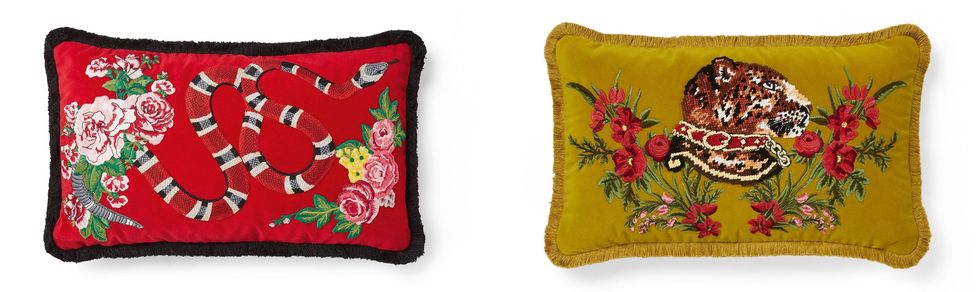 Yellow, Red, Textile, Cushion, Home accessories, Rectangle, Throw pillow, Coquelicot, Pillow, Linens, 