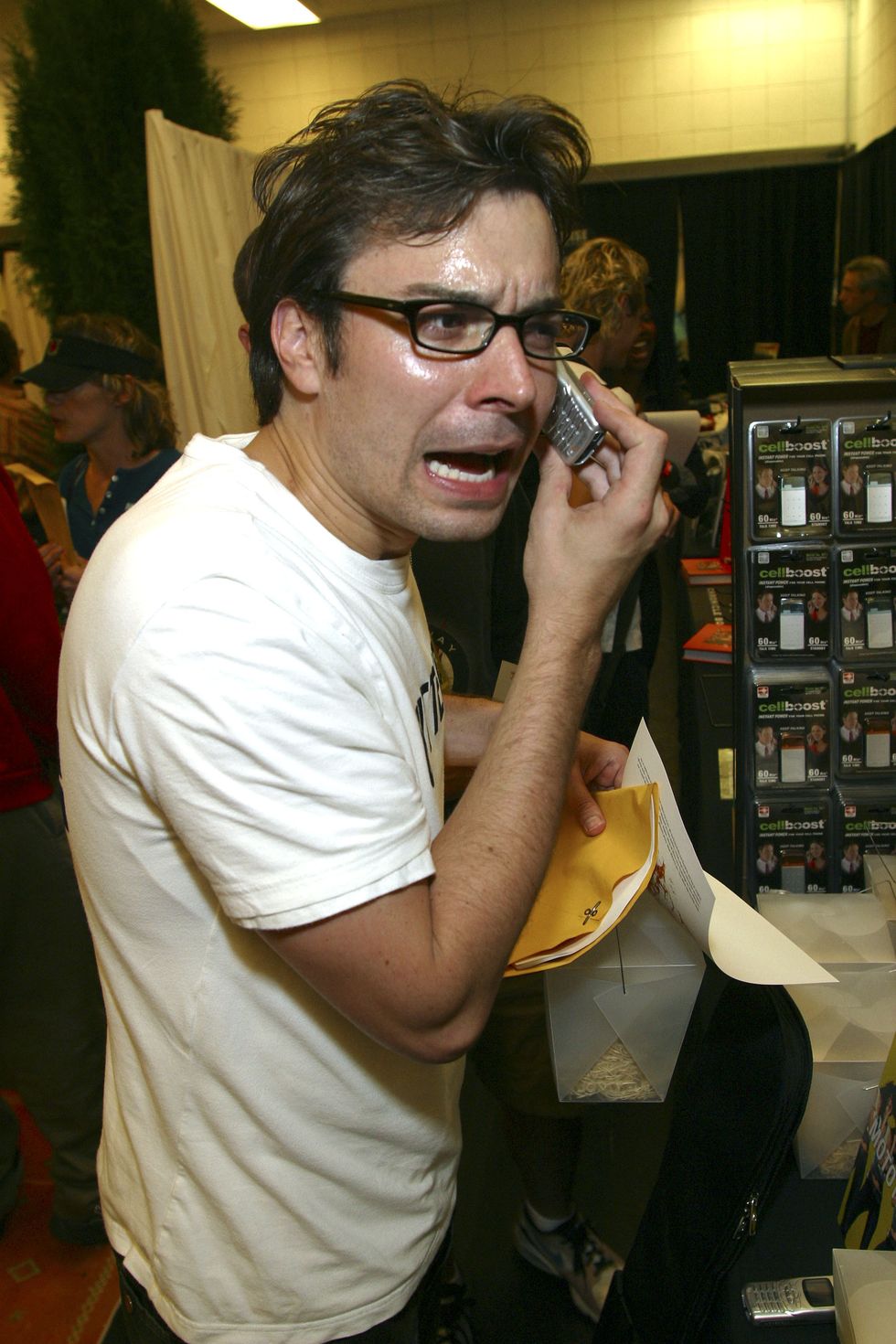 Jimmy Fallon with Motorola C350 phone during 2003 MTV Video Music Awards - Backstage Creations Day 2 at Radio City Music Hall in New York City, New York, United States. (Photo by Mychal Watts/WireImage)
