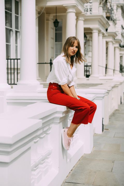 White, Red, Photograph, Clothing, Street fashion, Beauty, Fashion, Shoulder, Leg, Footwear, 