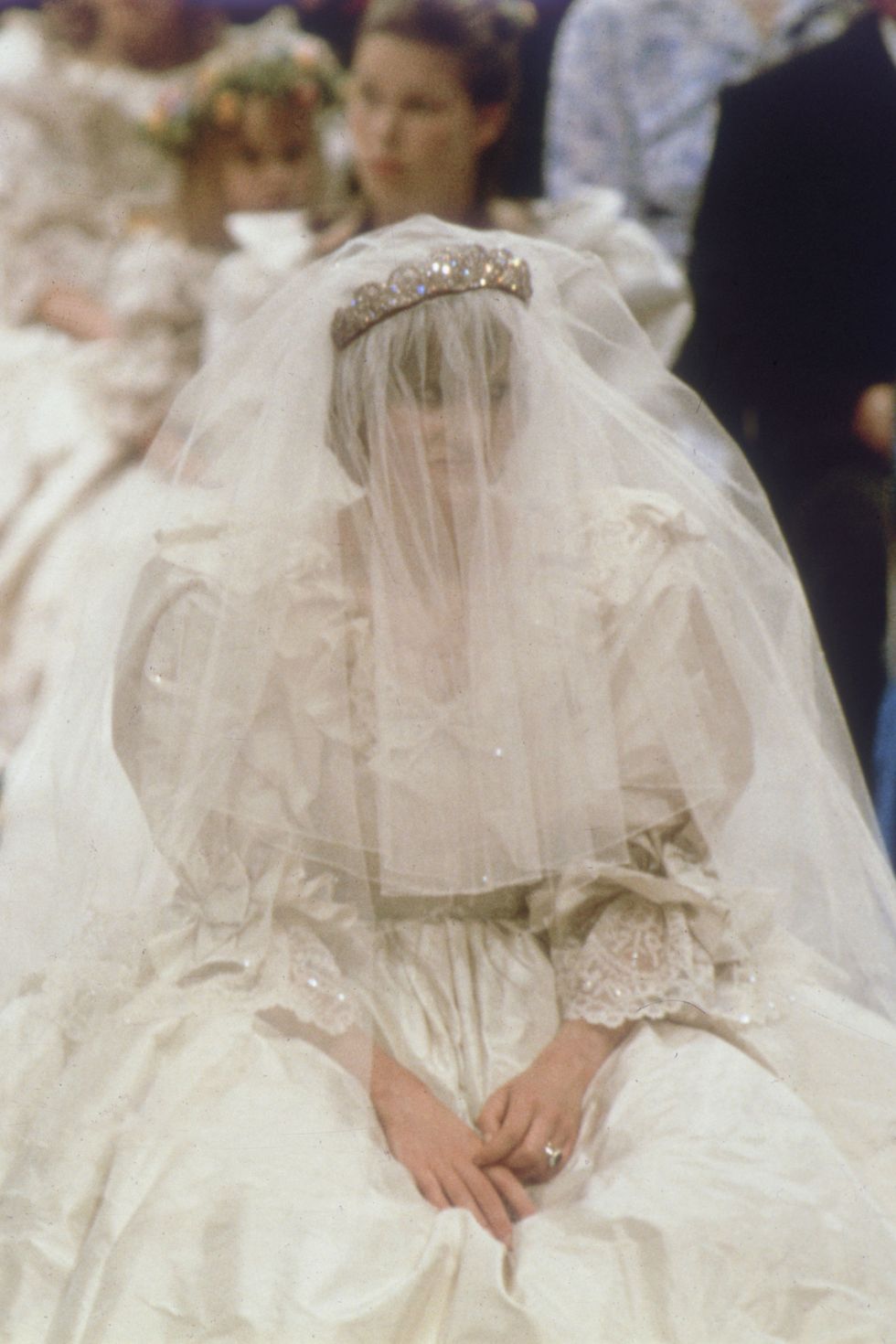 Veil, Wedding dress, Dress, Bridal accessory, Gown, Bridal clothing, Bride, Bridal veil, Fashion accessory, Long hair, 