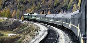 Transport, Railway, Track, Train, Mode of transport, Vehicle, Rolling stock, Mountain pass, Tree, Railroad car, 