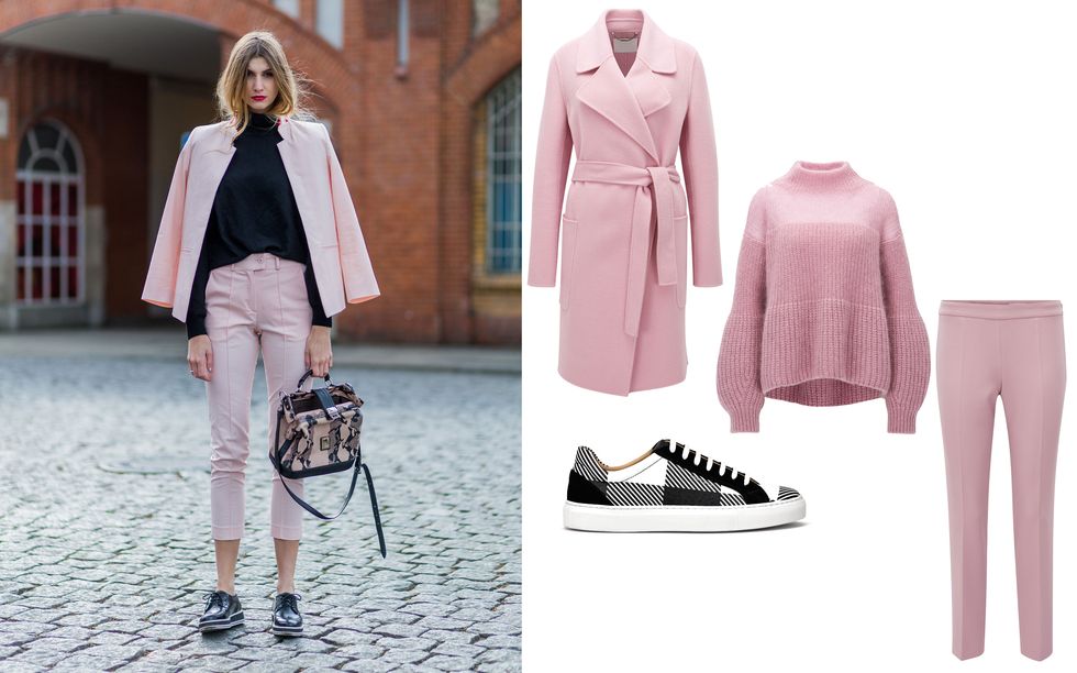 Pink, Clothing, White, Fashion, Outerwear, Street fashion, Footwear, Coat, Fashion model, Shoe, 