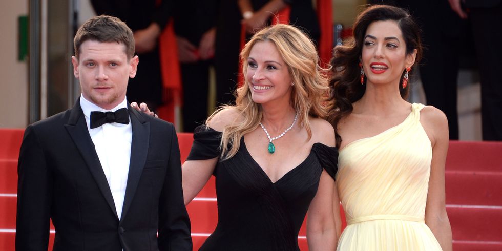 Jack O'Connell with Julia Roberts and Amal Clooney at the'Money Monster' premiere during the 69th annual Cannes Film Festival