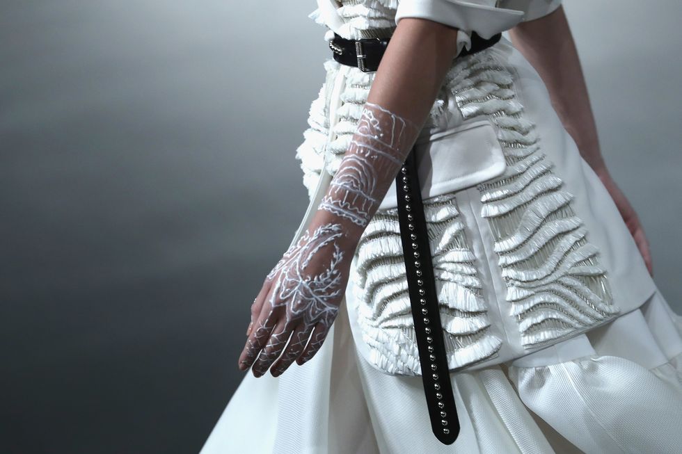 White, Glove, Clothing, Dress, Gown, Hand, Arm, Wedding dress, Fashion, Shoulder, 