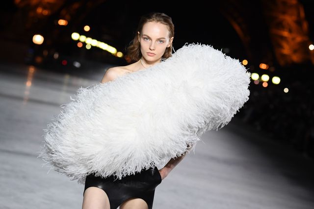 Saint Laurent SS18 paris runway white feathers