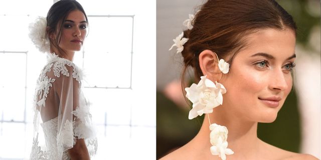 wedding dress trends 2018 - flower earrings tulle capes