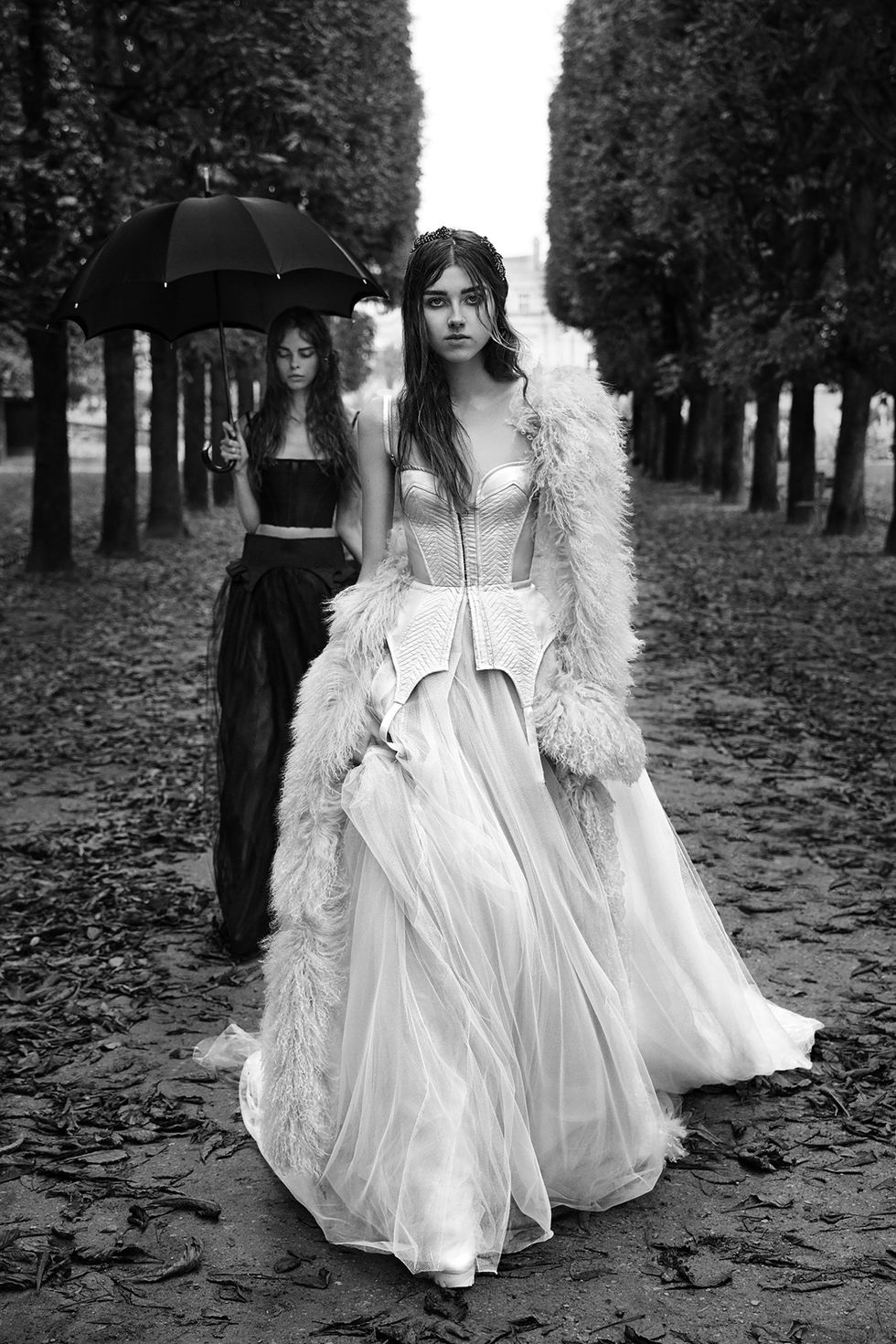 White, Photograph, Black, Dress, Clothing, Gown, Fashion, Beauty, Black-and-white, Standing, 