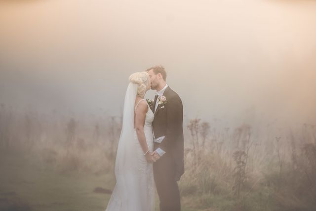 Photograph, Bride, Sky, Wedding dress, Atmospheric phenomenon, Dress, Wedding, Ceremony, Yellow, Bridal clothing, 