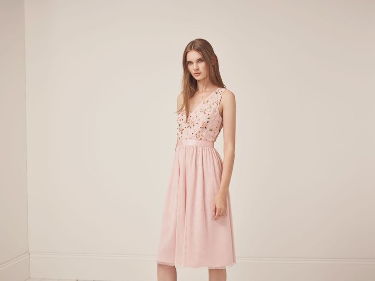 Clothing, Dress, Pink, Fashion model, Shoulder, Beauty, Fashion, Day dress, Peach, Gown, 