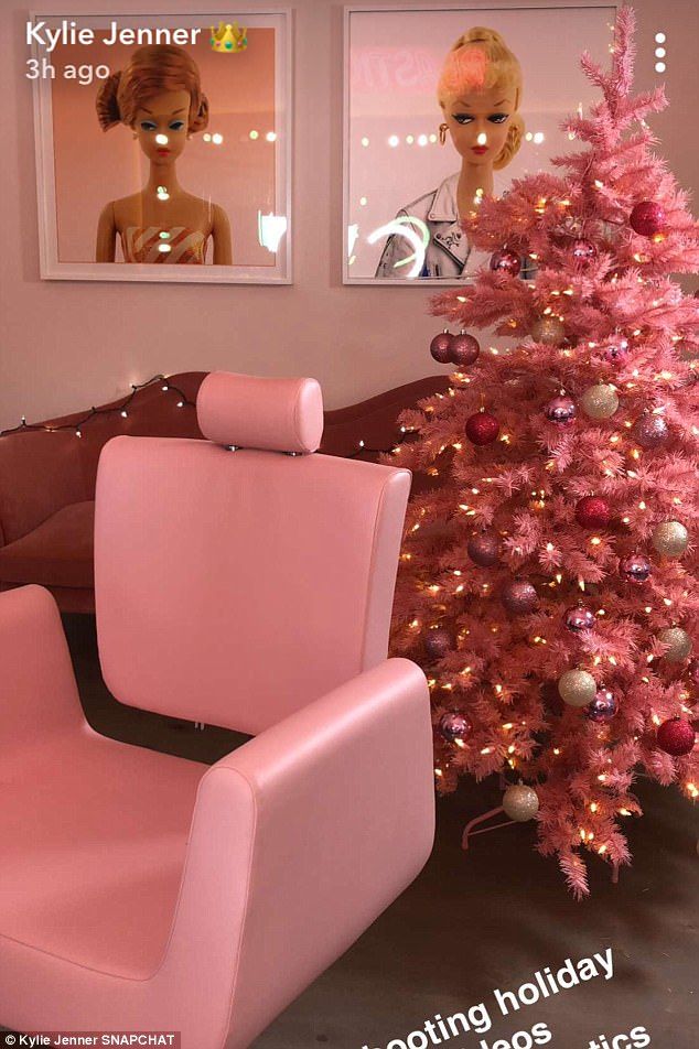 Pink, Christmas tree, Interior design, Furniture, Room, Christmas decoration, Tree, Plant, Interior design, Living room, 