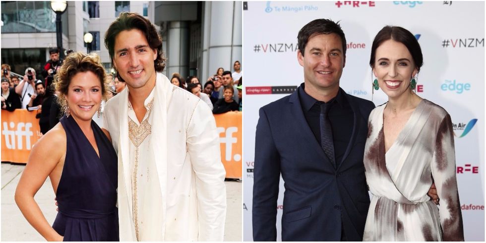 From L to R: Sophie Trudeau and husband, Canadian PM Justin, Clarke Gayford and NZ Prime Minister Jacinda Ardern