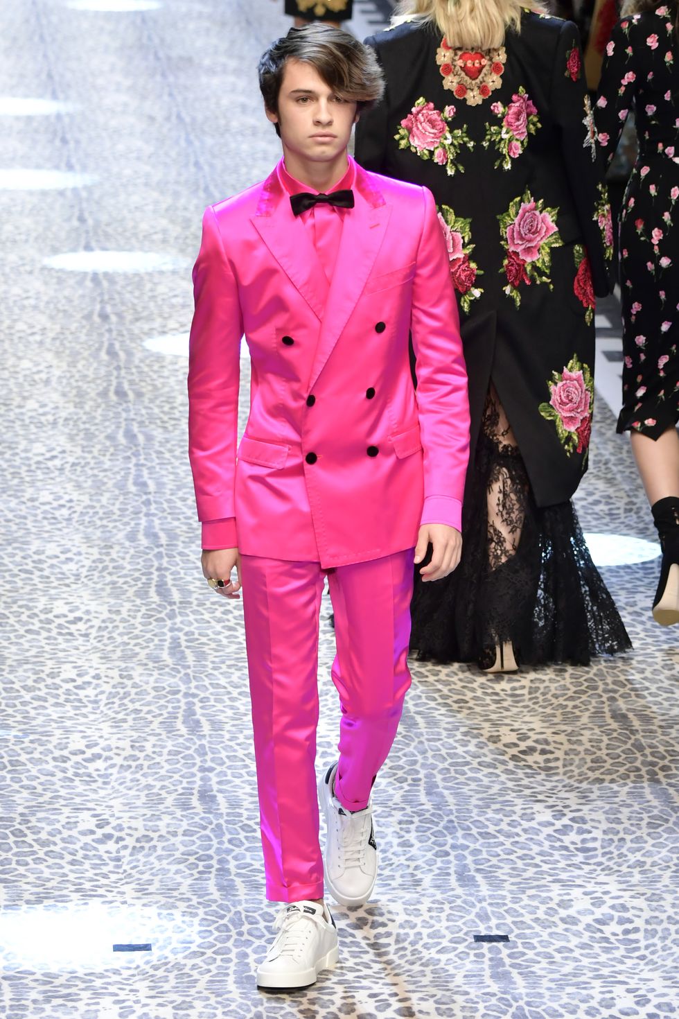 Dylan Lee walking the runway for Dolce & Gabbana in February 2017