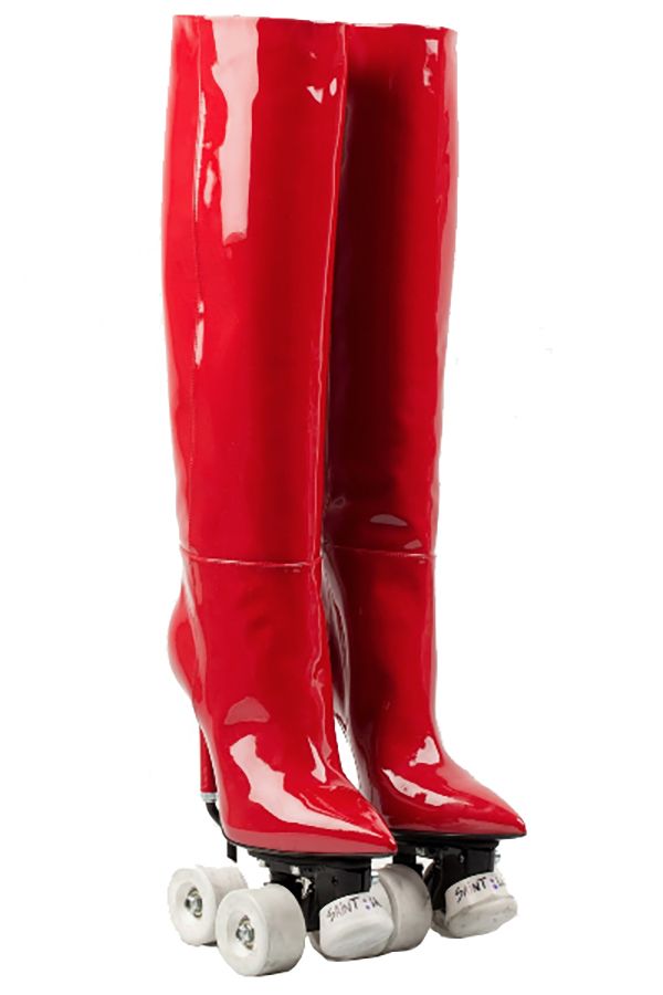 Footwear, Red, Knee-high boot, Rain boot, Boot, Leg, Shoe, Human leg, Material property, Riding boot, 
