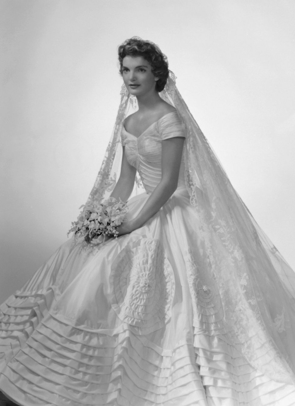 Gown, Wedding dress, Dress, Clothing, Bridal accessory, Photograph, Bridal clothing, Bridal party dress, hoopskirt, Bride, 