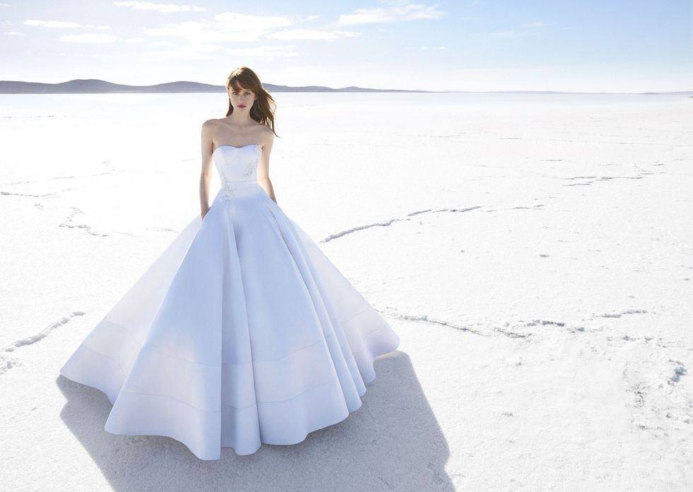 Gown, Dress, Wedding dress, Clothing, White, Photograph, Bridal clothing, Blue, Bride, Shoulder, 