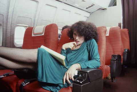 Diane Von Furstenberg on an aeroplane in USA, JFK