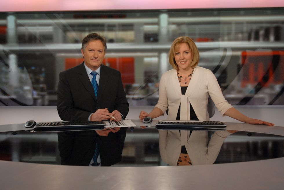 BBC presenters Simon McCoy and Carrie Gracie in 2008