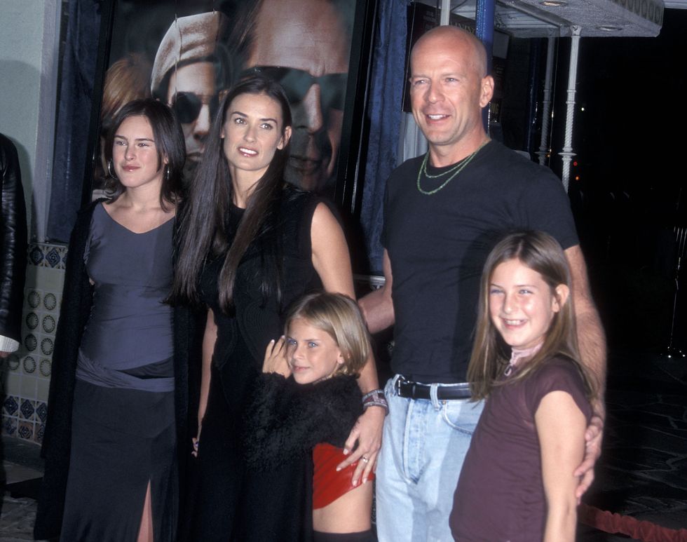 Actress Demi Moore, actor Bruce Willis and daughters Rumer Willis, Tallulah Willis and Scout Willis | ELLE UK