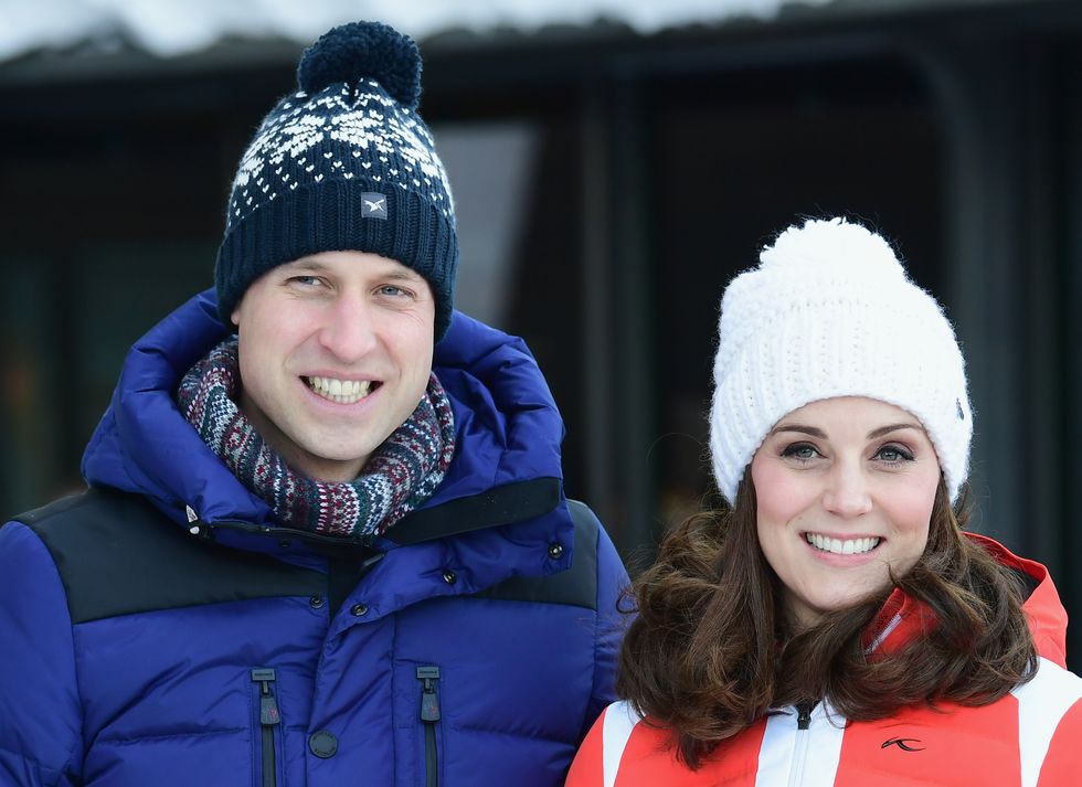 Prince William, Duke of Cambridge and Catherine, Duchess of Cambridge arrive at Holmenkollen ski jump, where they will take a short tour of the museum before ascending to the top of ski jump to talk with and observe junior ski jumpers from Norways national team on day 4 of their visit to Sweden and Norway on February 2, 2018 in Oslo, Norway. (Photo by Samir Hussein/WireImage
