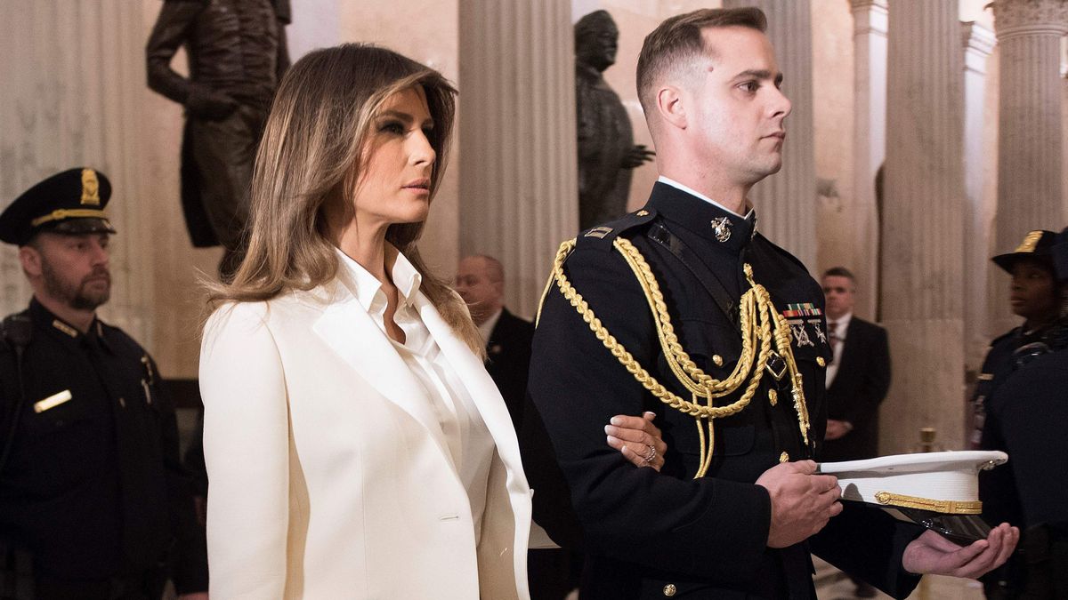 preview for Melania Trump Arrives Separately From President At First State Of The Union Address Amid Affair Allegations