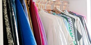 Blue, Textile, Clothes hanger, Fashion, Electric blue, Retail, Home accessories, Fashion design, Collection, Closet, 