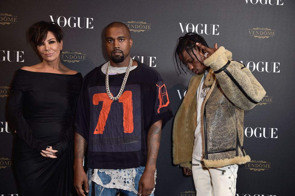 Kris Jenner, Kanye West and Travis Scott in Paris in 2015