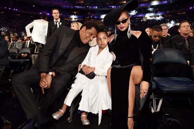 Recording artist Jay Z, daughter Blue Ivy Carter and recording artist Beyonce attend the 60th Annual GRAMMY Awards at Madison Square Garden on January 28, 2018 in New York City | ELLE UK