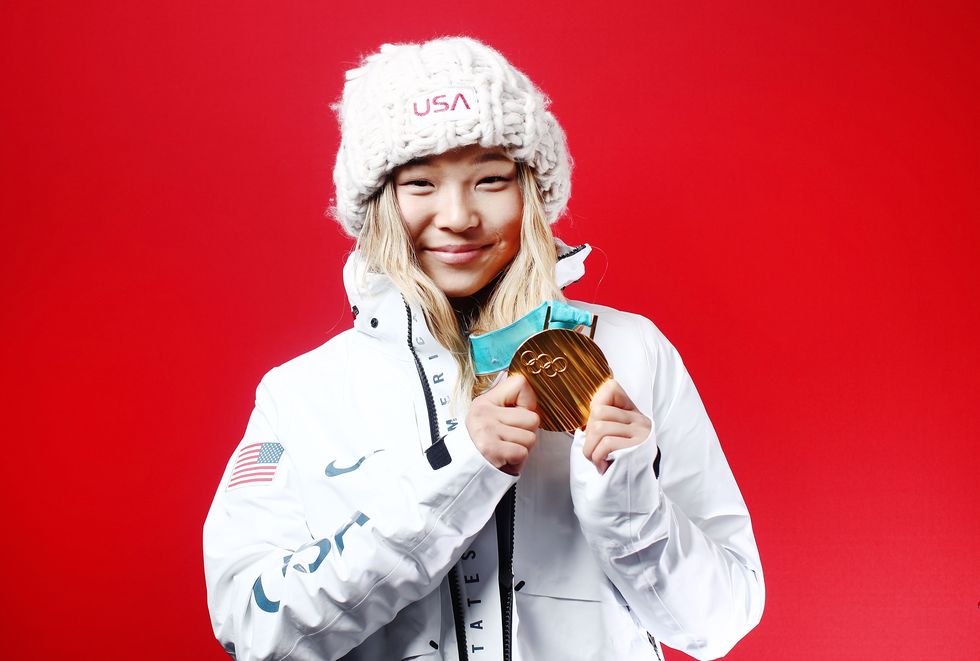 GANGNEUNG, SOUTH KOREA - FEBRUARY 13: (BROADCAST-OUT) Gold medalist in Snowboard Ladies' Halfpipe Chloe Kim of the United States poses for a portrait on the Today Show Set on February 13, 2018 in Gangneung, South Korea. (Photo by Marianna Massey/Getty Images)