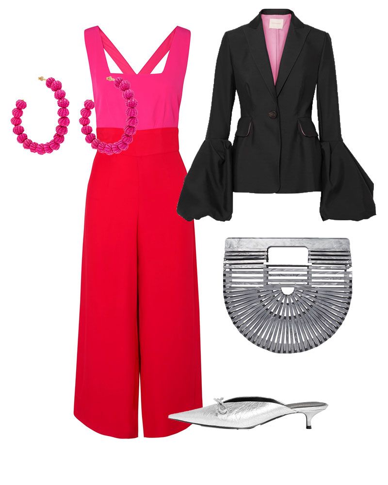 pink and red jumpsuit - what to wear to wedding in city
