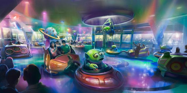 Green, Purple, Amusement park, Fictional character, Amusement ride, Space, Animation, Fair, Festival, Unidentified flying object, 