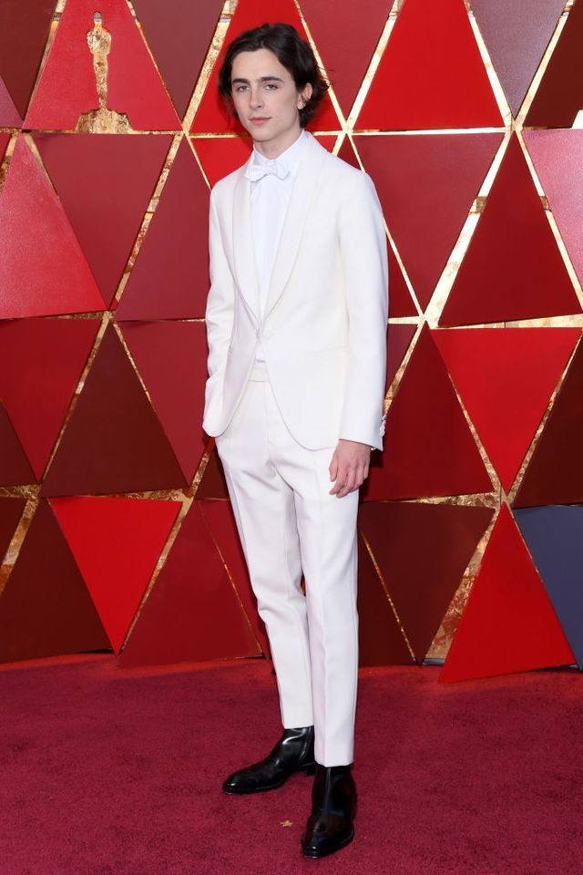 Timothee Chalamet white suit oscars 2018