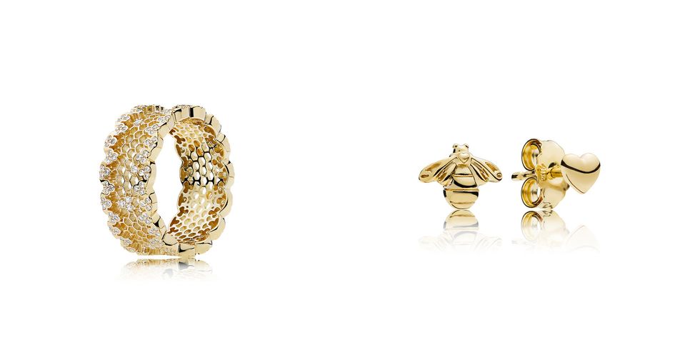 pandora shine jewellery honeycomb ring bee earrings