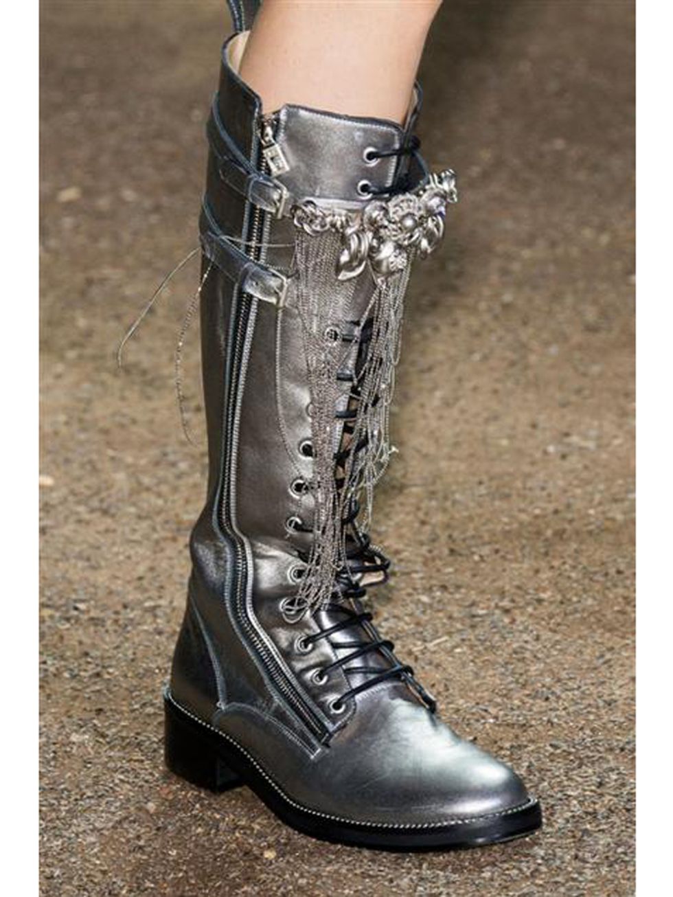 Shoe, Boot, Fashion, Leather, Silver, Work boots, Fashion design, Steel, Steel-toe boot, Synthetic rubber, 
