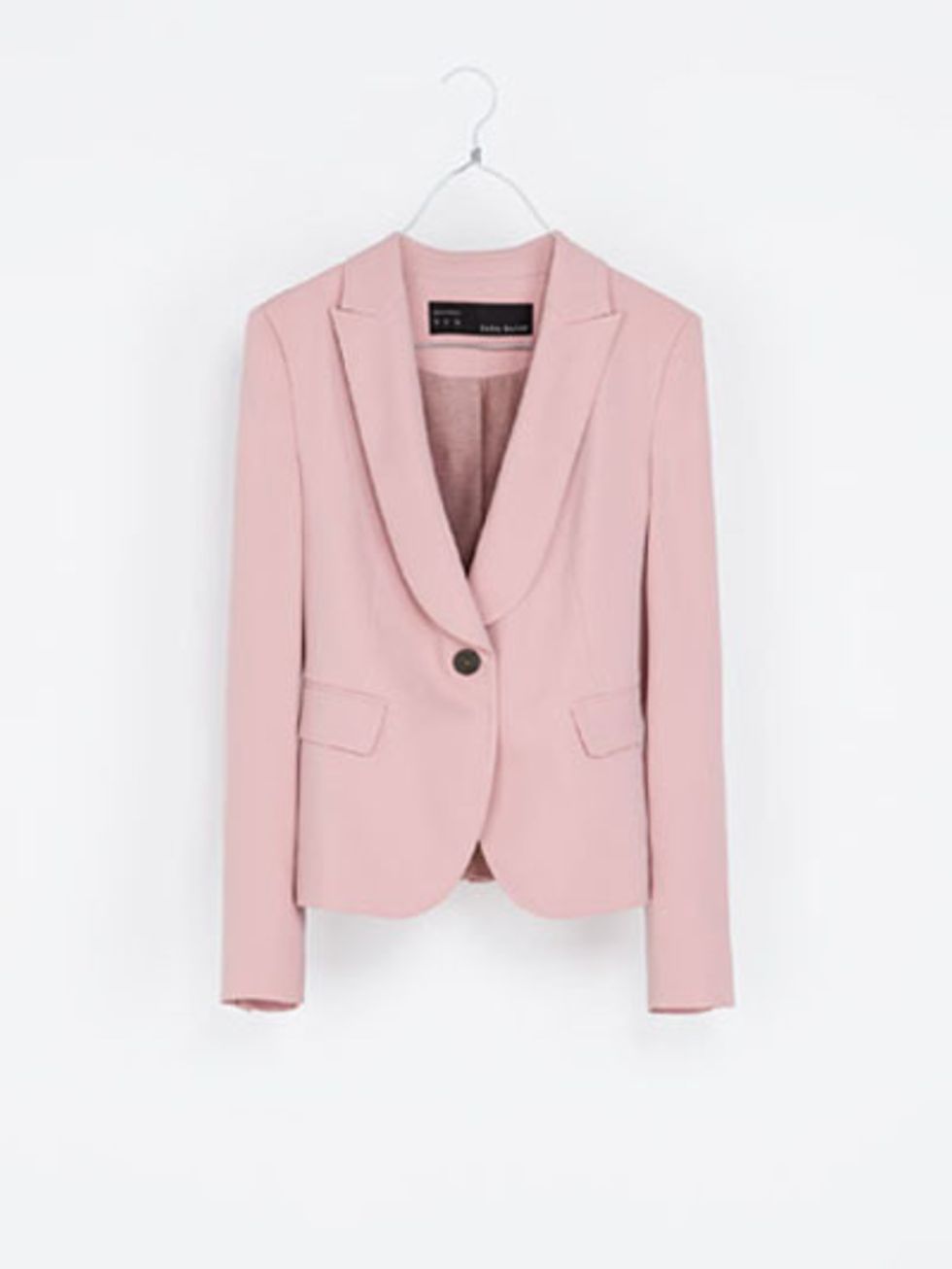 Clothing, Product, Coat, Collar, Sleeve, Textile, Outerwear, Pink, Clothes hanger, Blazer, 