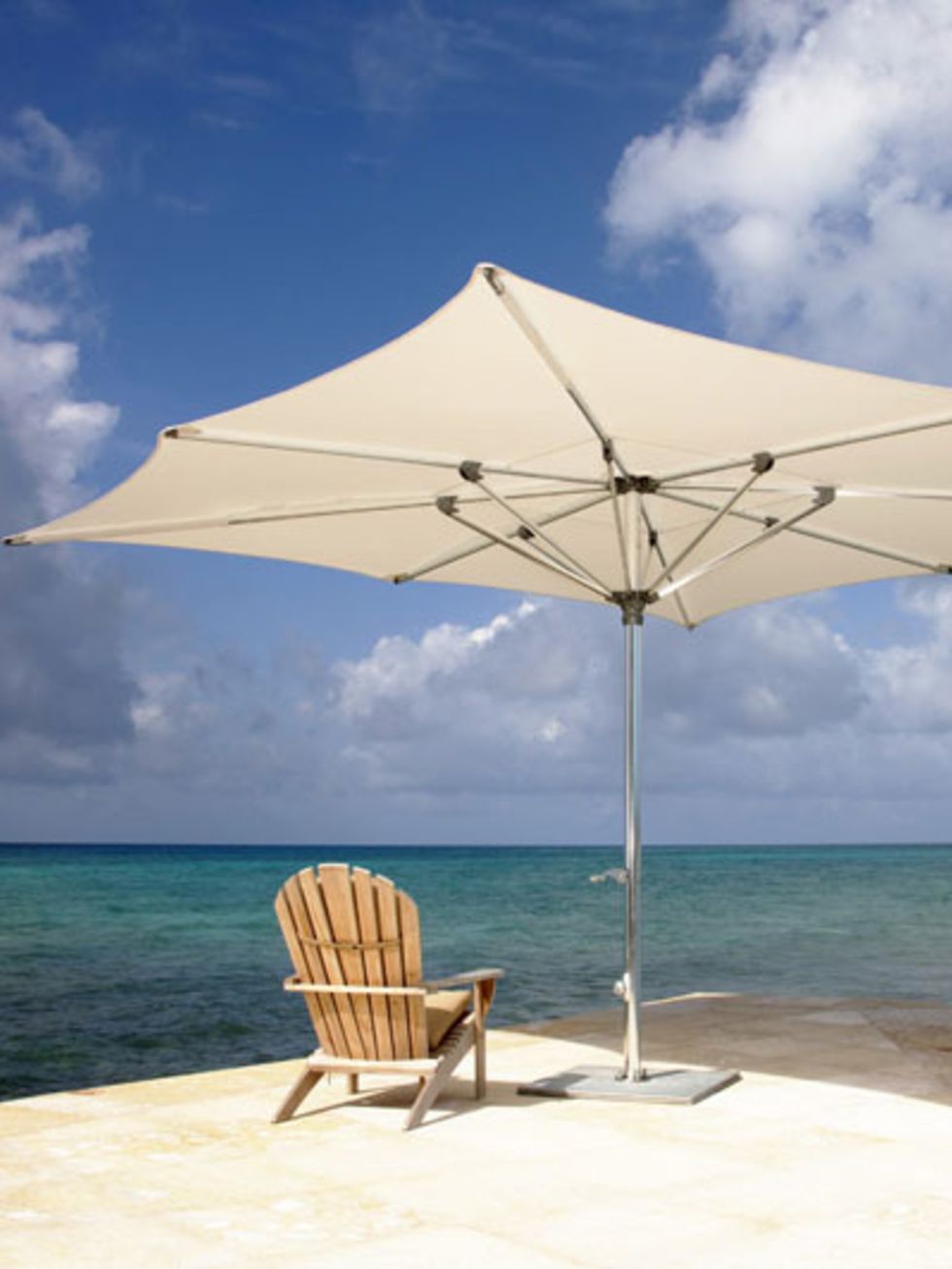 Sky, Coastal and oceanic landforms, Summer, Umbrella, Ocean, Outdoor furniture, Beach, Shade, Sunlounger, Azure, 