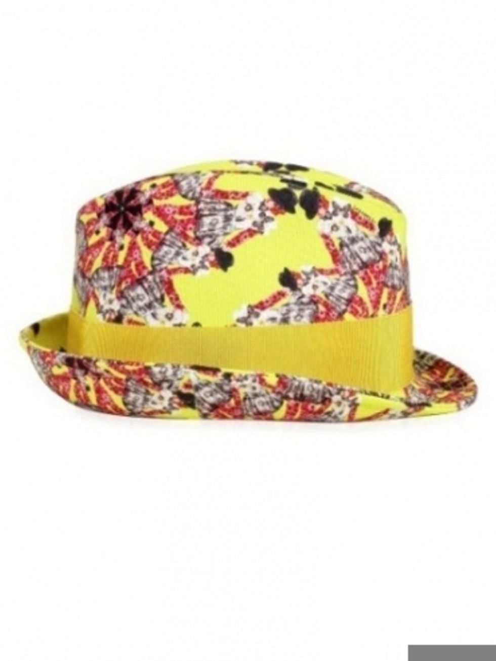 Hat, Yellow, Fashion accessory, Headgear, Costume accessory, Pattern, Beige, Maroon, Costume hat, Fedora, 