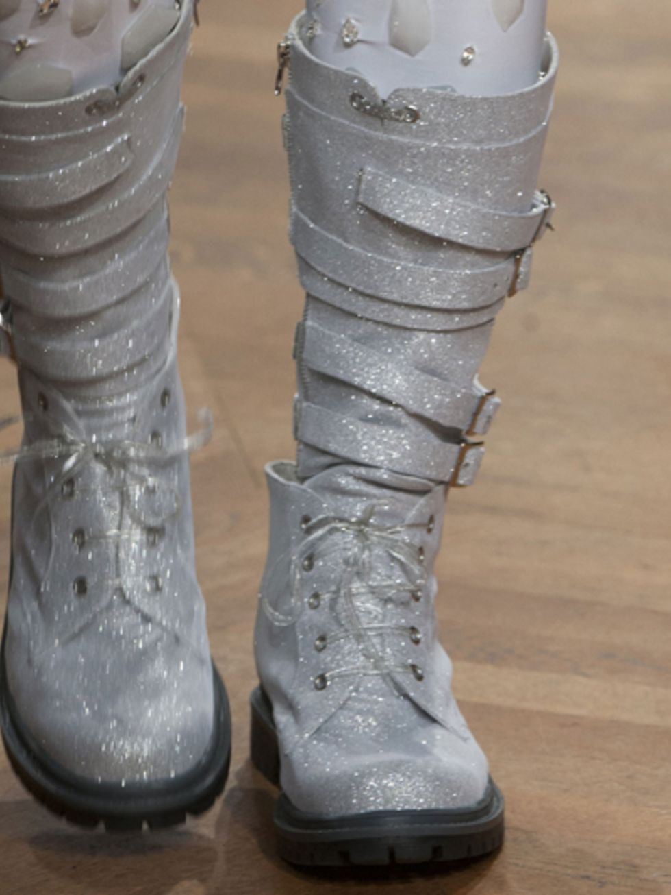 Boot, Carmine, Grey, Silver, Natural material, 
