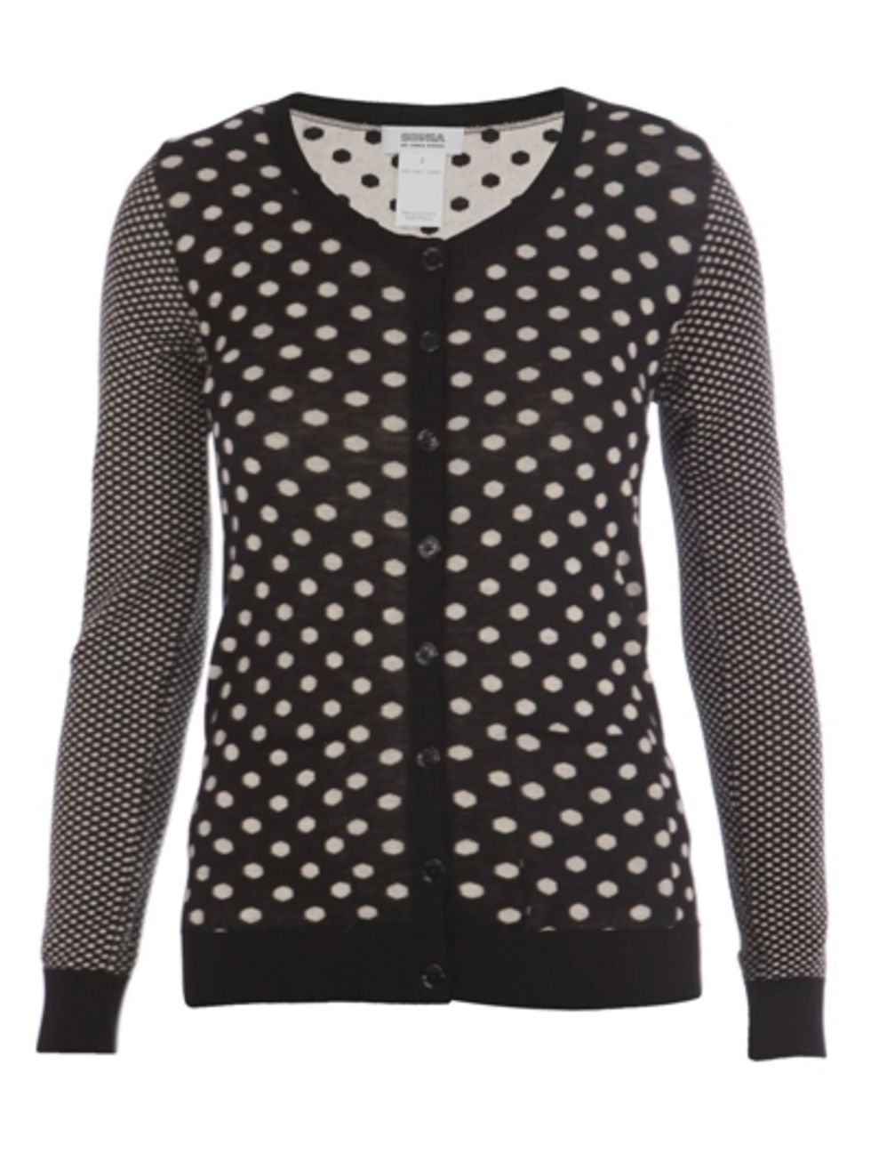 Product, Sleeve, Pattern, Collar, White, Style, Black-and-white, Polka dot, Black, Grey, 