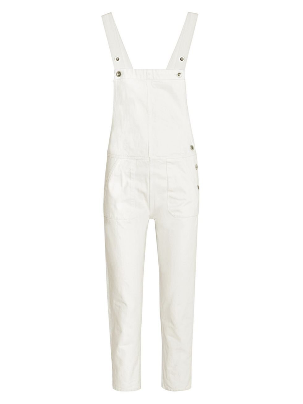 Denim, White, Pocket, Beige, Button, Overall, Fashion design, Pattern, One-piece garment, 