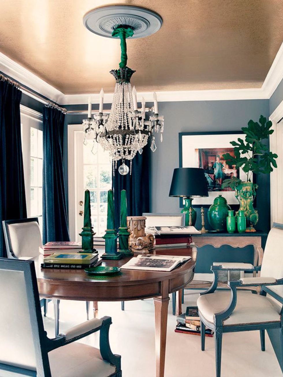 Green, Interior design, Room, Table, Furniture, Ceiling, Interior design, Teal, Turquoise, Glass, 