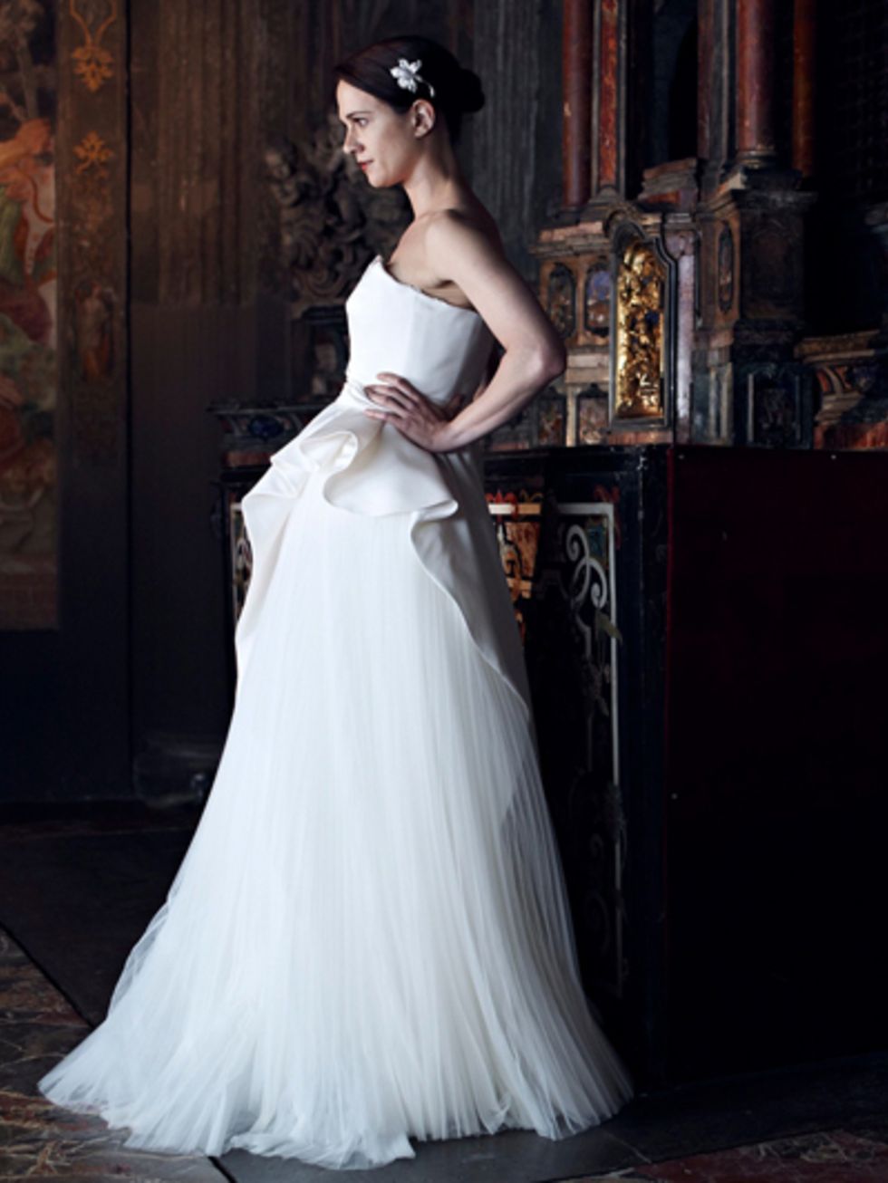 Clothing, Sleeve, Shoulder, Dress, Photograph, Joint, Bridal clothing, White, Gown, Standing, 