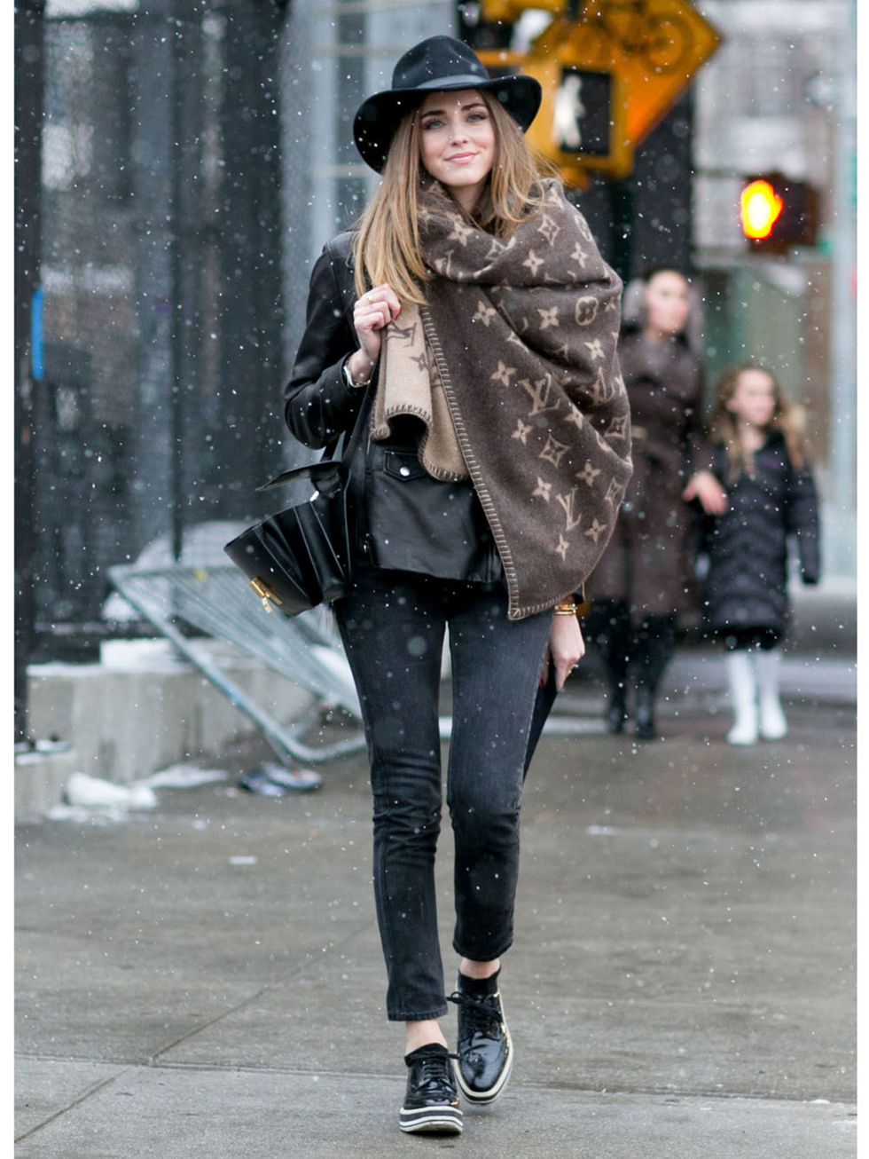 Winter, Textile, Jacket, Hat, Outerwear, Style, Street fashion, Street, Bag, Sun hat, 