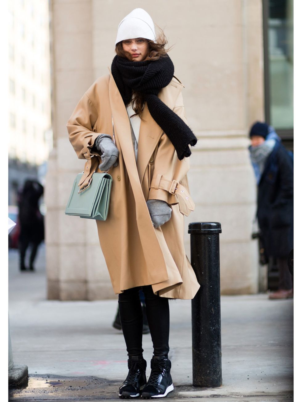 Clothing, Textile, Coat, Outerwear, Standing, Street fashion, Style, Street, Winter, Fashion accessory, 