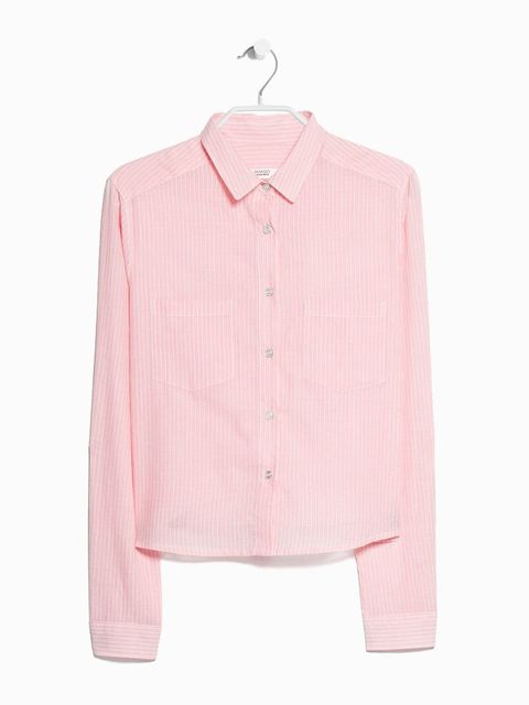 Product, Dress shirt, Collar, Sleeve, Textile, Shirt, White, Pink, Pattern, Magenta, 