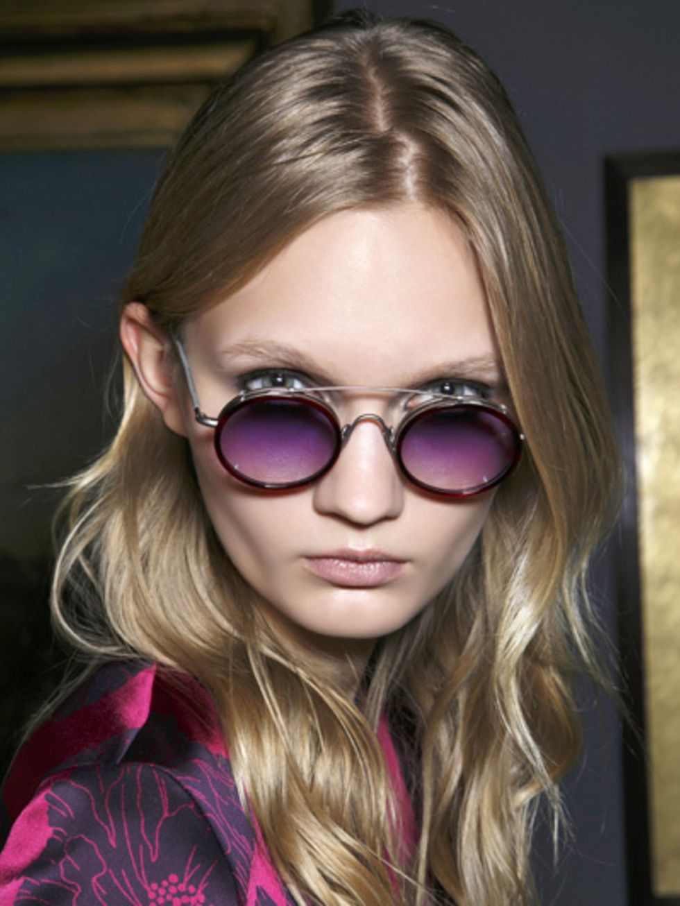 Clothing, Eyewear, Glasses, Vision care, Lip, Hairstyle, Outerwear, Magenta, Sunglasses, Pink, 