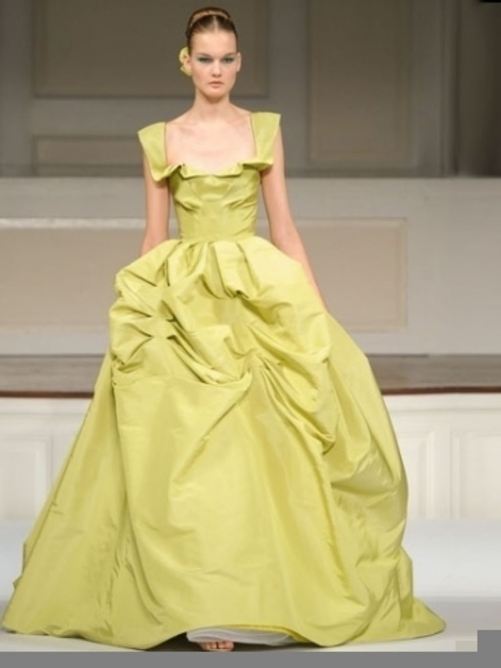 Clothing, Yellow, Shoulder, Dress, Textile, Joint, Formal wear, Fashion model, Gown, One-piece garment, 