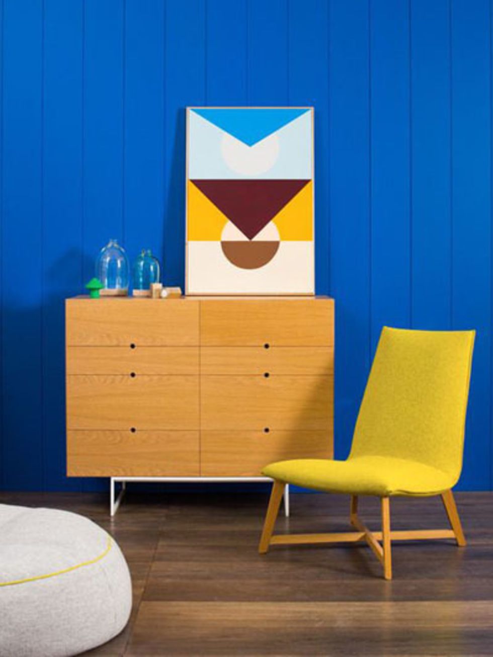 Wood, Blue, Yellow, Room, Drawer, Chest of drawers, Furniture, Floor, Wall, Cabinetry, 