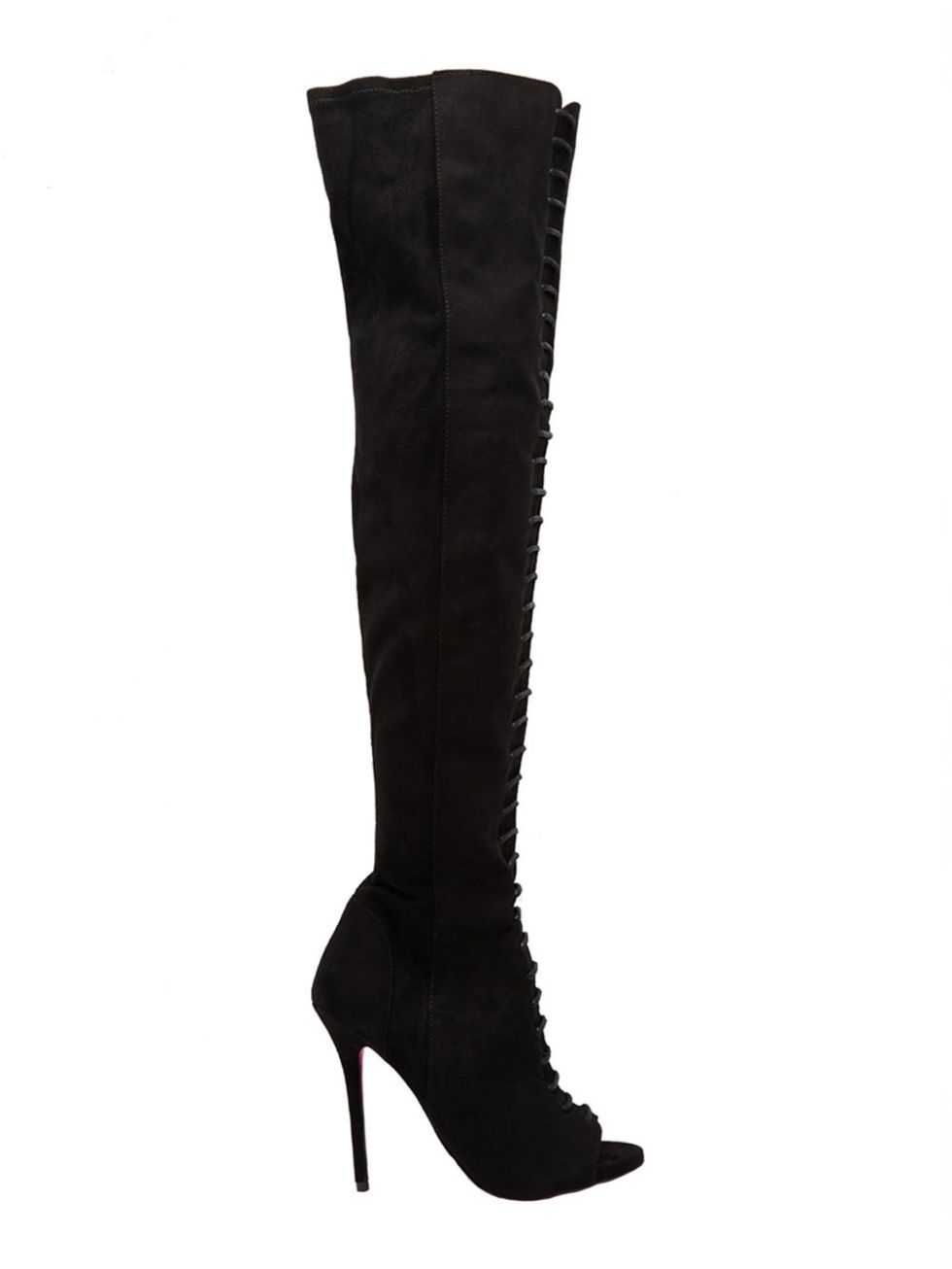 Boot, Costume accessory, Black, Leather, Knee-high boot, Fashion design, Foot, Synthetic rubber, Velvet, 